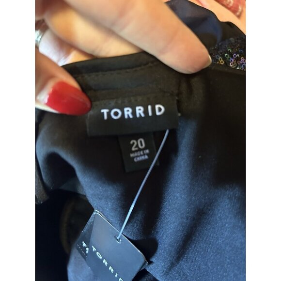 Torrid Mermaid Blue & Black Sequin Chiffon Skater Midi Dress V-Neck NWT Size 20 - Picture 10 of 12